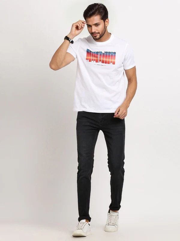 Indian Terrain Men's Half Sleeve Regular Fit White Round Neck T-Shirt